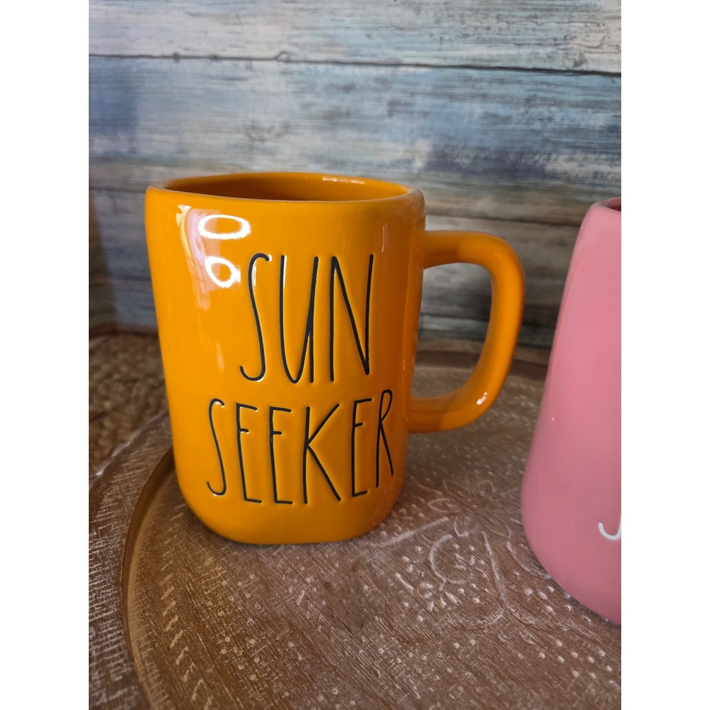 Rae Dunn Sun Seeker Sweet Summer Ceramic Mug Set Orange Pink 2 Piece - Picture 3 of 6
